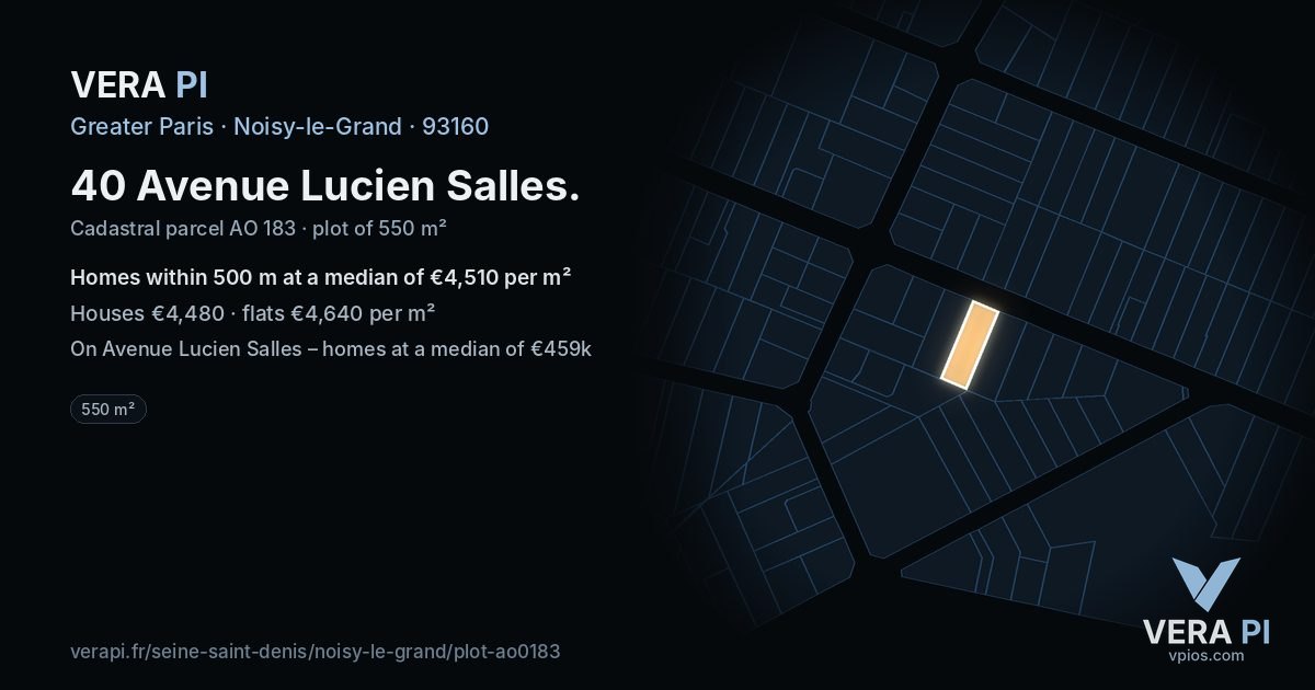 40 Avenue Lucien Salles, Noisy-le-Grand at night – the plot lit, the parcels around coloured by the prices near them