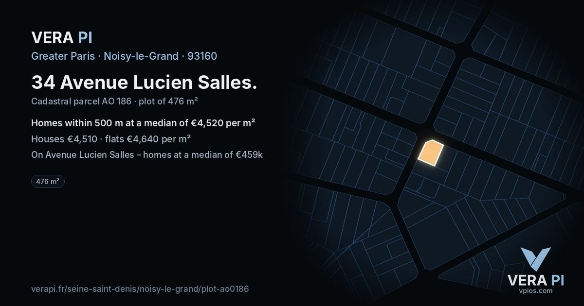 34 Avenue Lucien Salles, Noisy-le-Grand at night – the plot lit, the parcels around coloured by the prices near them