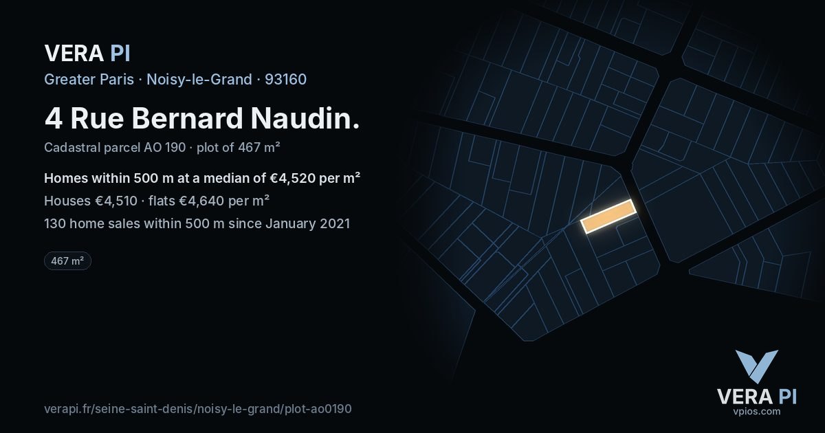 4 Rue Bernard Naudin, Noisy-le-Grand at night – the plot lit, the parcels around coloured by the prices near them