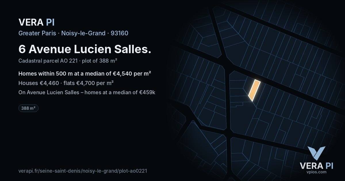 6 Avenue Lucien Salles, Noisy-le-Grand at night – the plot lit, the parcels around coloured by the prices near them