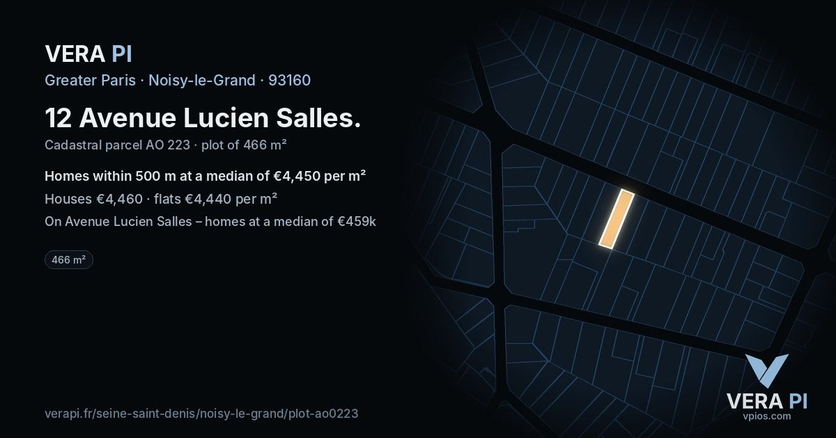 12 Avenue Lucien Salles, Noisy-le-Grand at night – the plot lit, the parcels around coloured by the prices near them