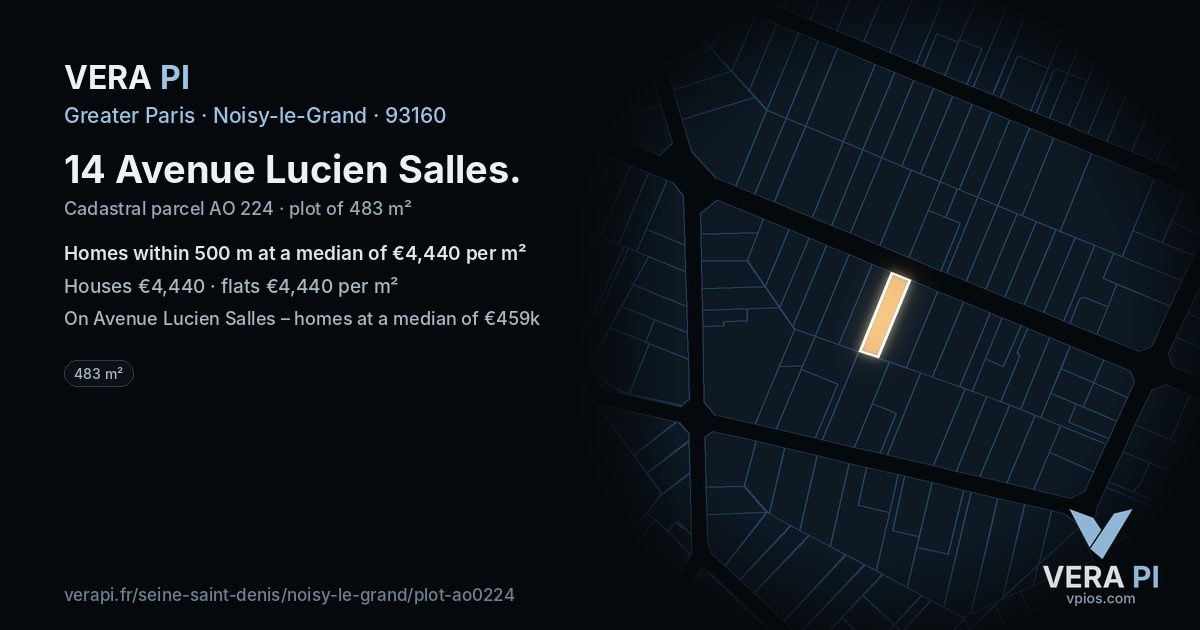 14 Avenue Lucien Salles, Noisy-le-Grand at night – the plot lit, the parcels around coloured by the prices near them