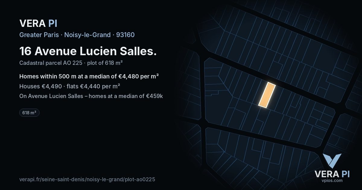 16 Avenue Lucien Salles, Noisy-le-Grand at night – the plot lit, the parcels around coloured by the prices near them
