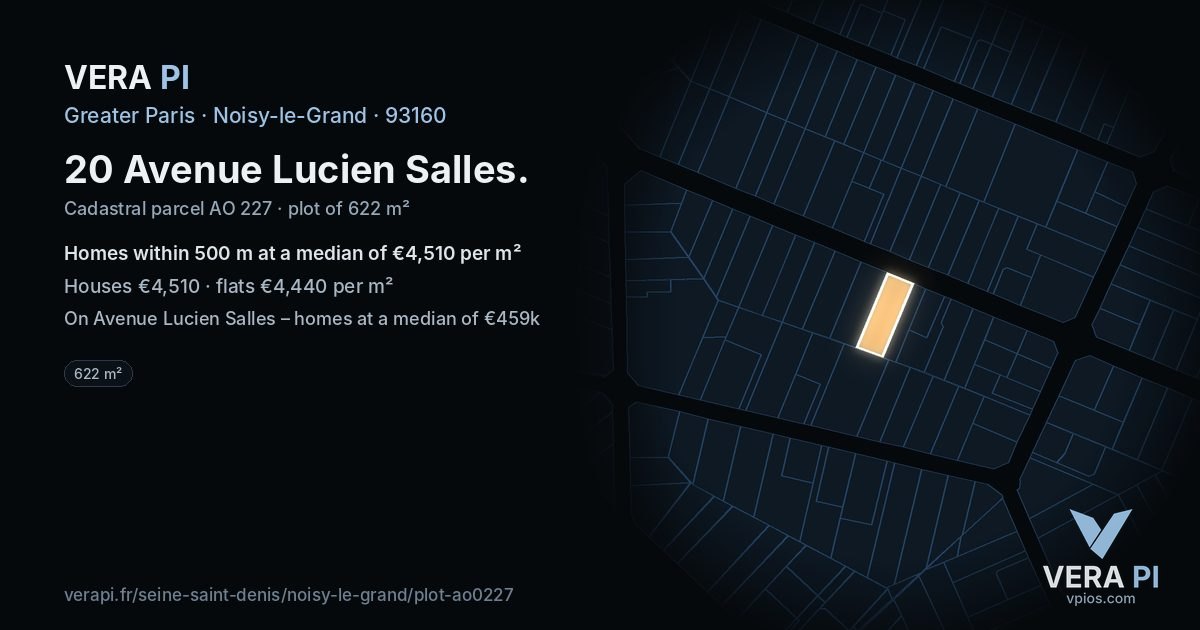 20 Avenue Lucien Salles, Noisy-le-Grand at night – the plot lit, the parcels around coloured by the prices near them