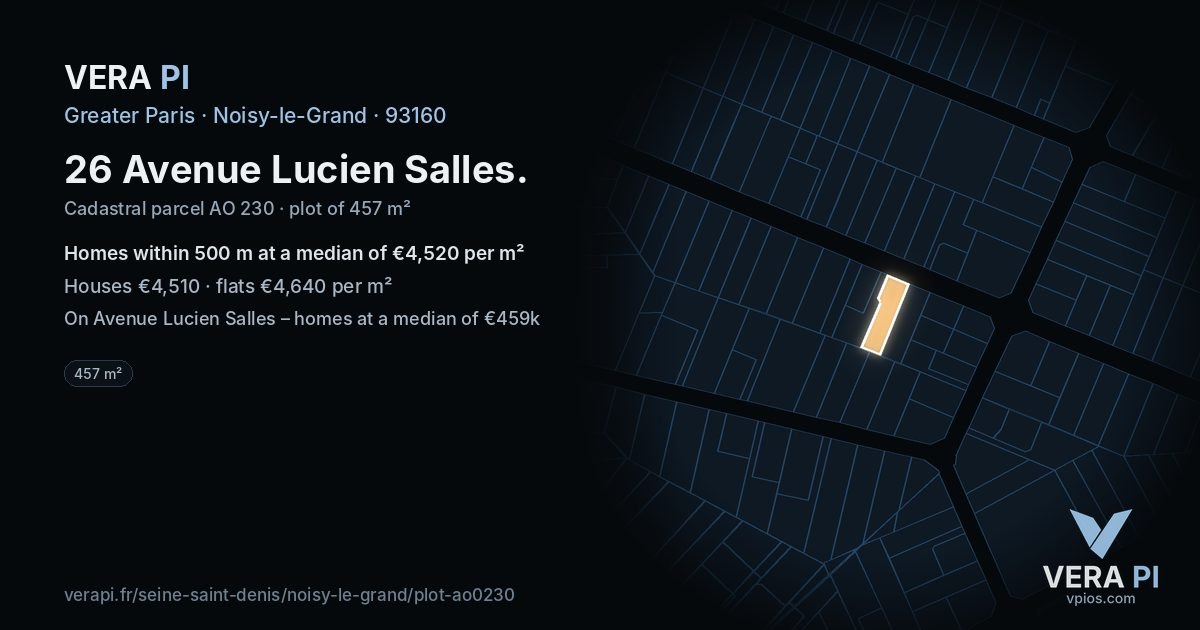 26 Avenue Lucien Salles, Noisy-le-Grand at night – the plot lit, the parcels around coloured by the prices near them