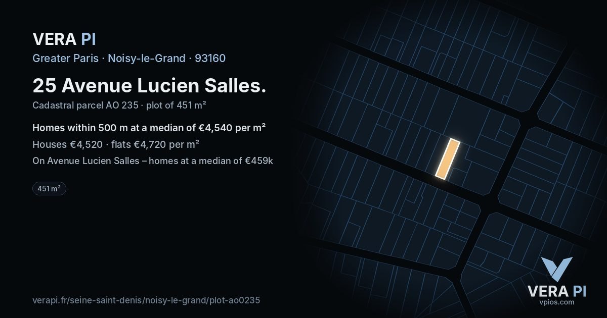 25 Avenue Lucien Salles, Noisy-le-Grand at night – the plot lit, the parcels around coloured by the prices near them