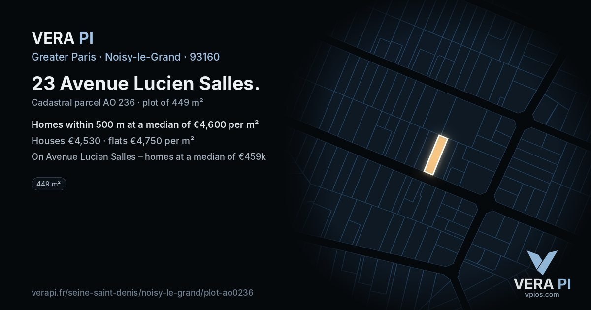 23 Avenue Lucien Salles, Noisy-le-Grand at night – the plot lit, the parcels around coloured by the prices near them