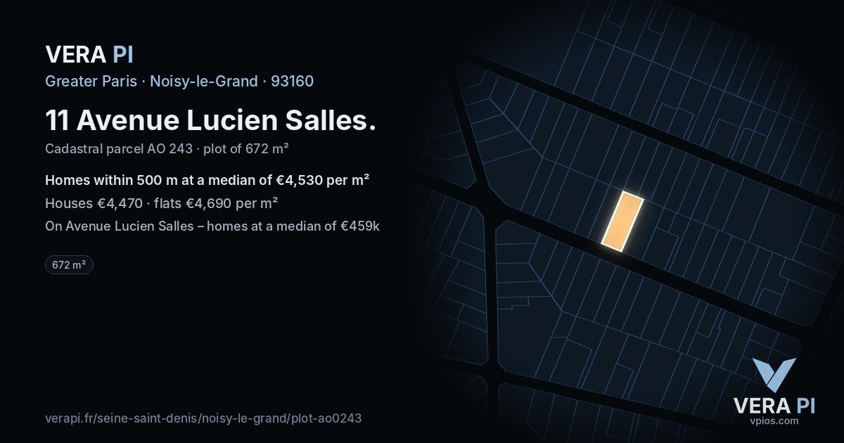 11 Avenue Lucien Salles, Noisy-le-Grand at night – the plot lit, the parcels around coloured by the prices near them