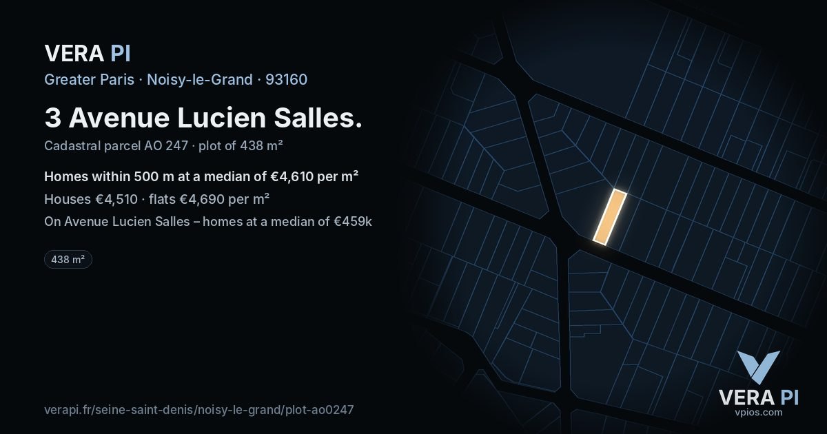 3 Avenue Lucien Salles, Noisy-le-Grand at night – the plot lit, the parcels around coloured by the prices near them