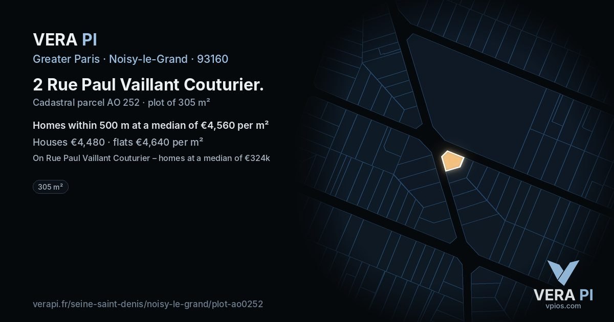2 Rue Paul Vaillant Couturier, Noisy-le-Grand at night – the plot lit, the parcels around coloured by the prices near them