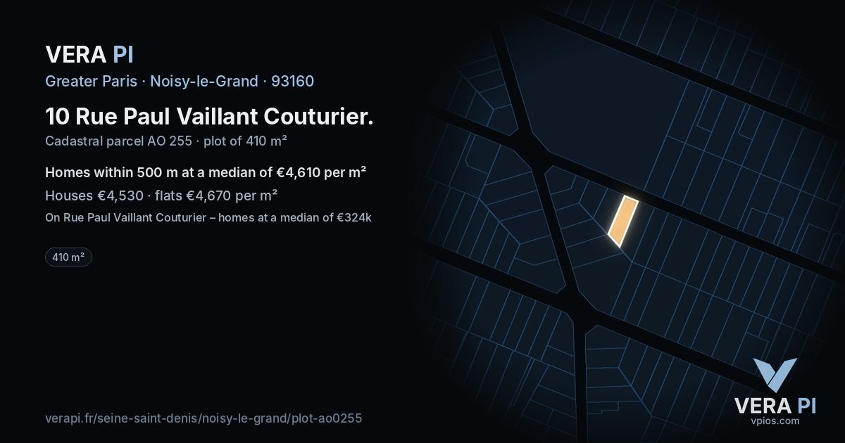 10 Rue Paul Vaillant Couturier, Noisy-le-Grand at night – the plot lit, the parcels around coloured by the prices near them