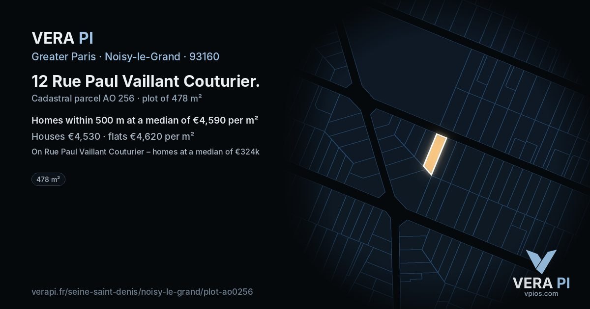 12 Rue Paul Vaillant Couturier, Noisy-le-Grand at night – the plot lit, the parcels around coloured by the prices near them