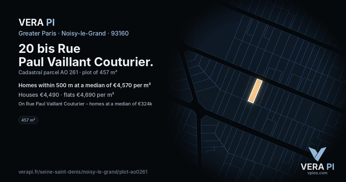 20 bis Rue Paul Vaillant Couturier, Noisy-le-Grand at night – the plot lit, the parcels around coloured by the prices near them