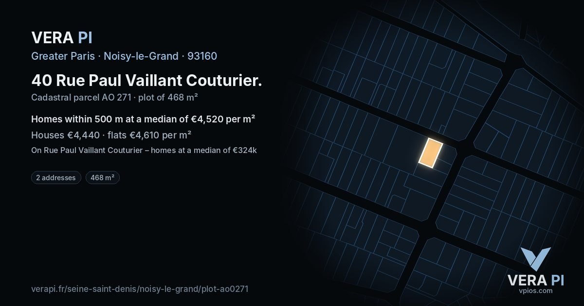 40 Rue Paul Vaillant Couturier, Noisy-le-Grand at night – the plot lit, the parcels around coloured by the prices near them