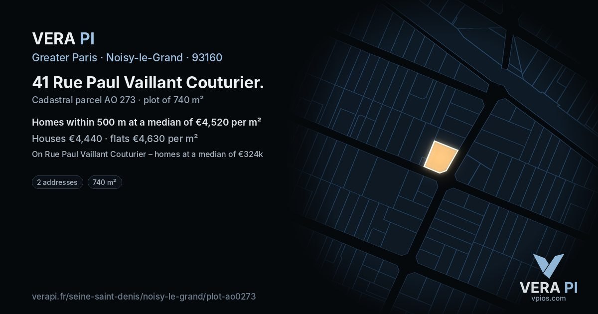41 Rue Paul Vaillant Couturier, Noisy-le-Grand at night – the plot lit, the parcels around coloured by the prices near them