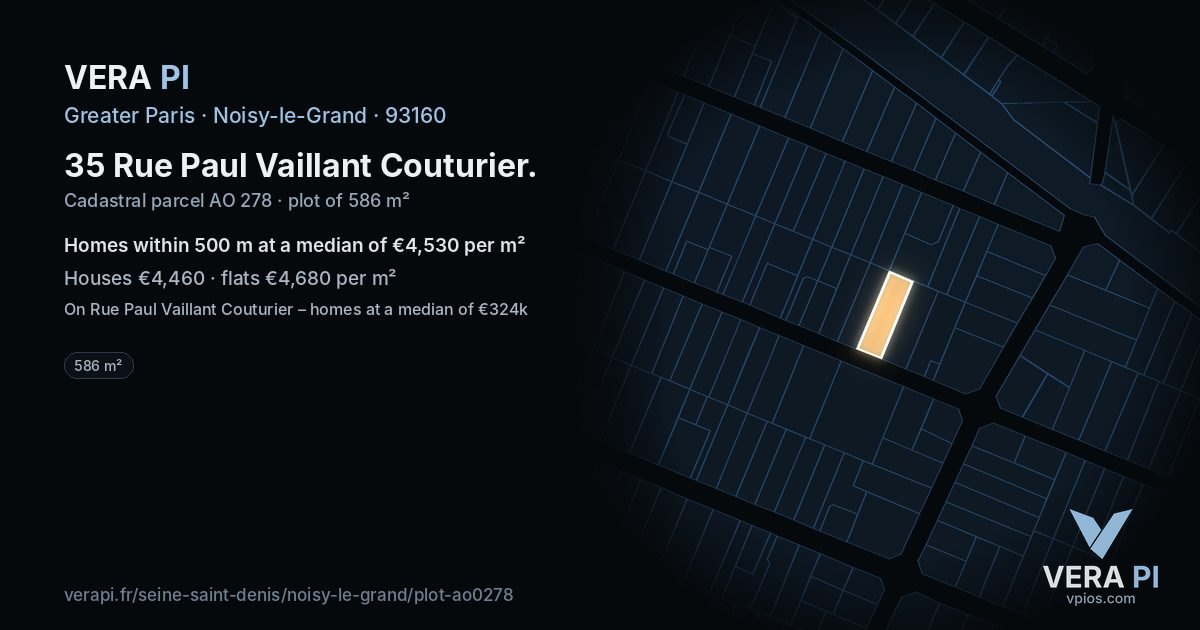 35 Rue Paul Vaillant Couturier, Noisy-le-Grand at night – the plot lit, the parcels around coloured by the prices near them