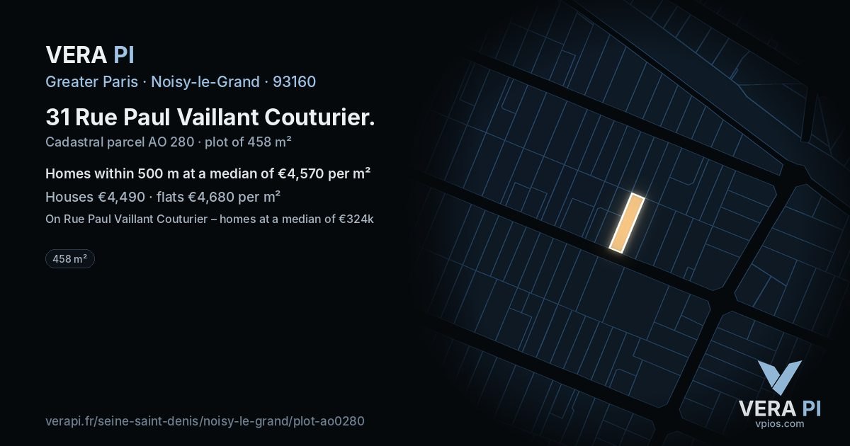 31 Rue Paul Vaillant Couturier, Noisy-le-Grand at night – the plot lit, the parcels around coloured by the prices near them