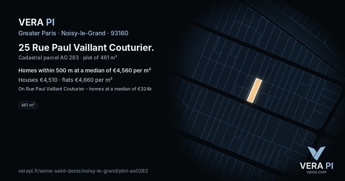 25 Rue Paul Vaillant Couturier, Noisy-le-Grand at night – the plot lit, the parcels around coloured by the prices near them