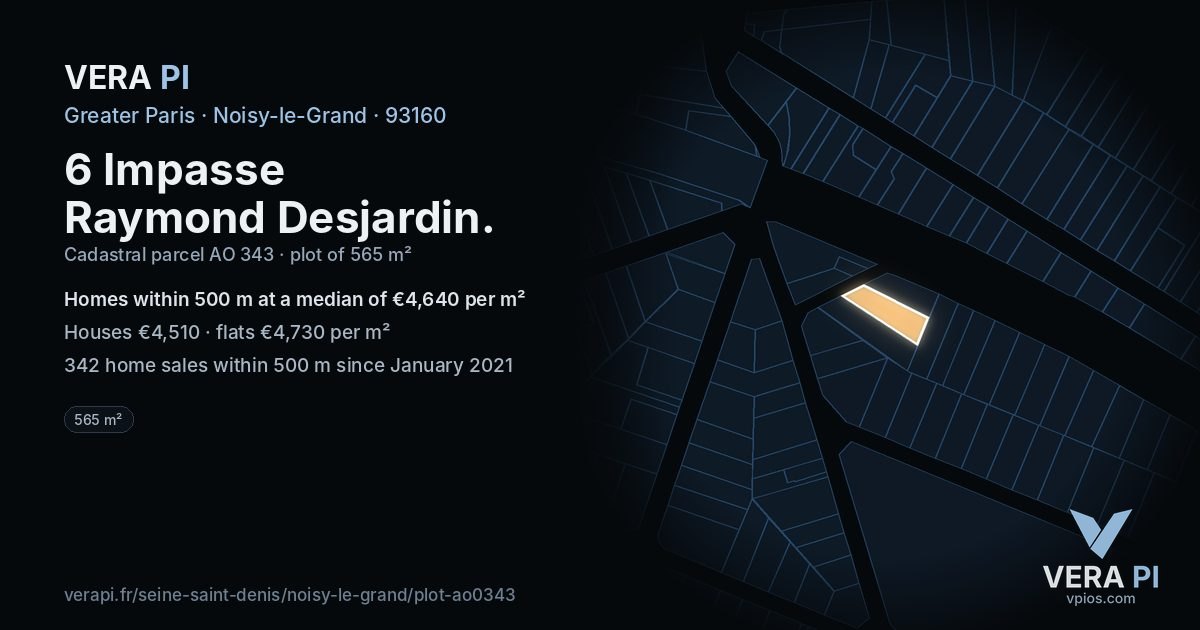 6 Impasse Raymond Desjardin, Noisy-le-Grand at night – the plot lit, the parcels around coloured by the prices near them