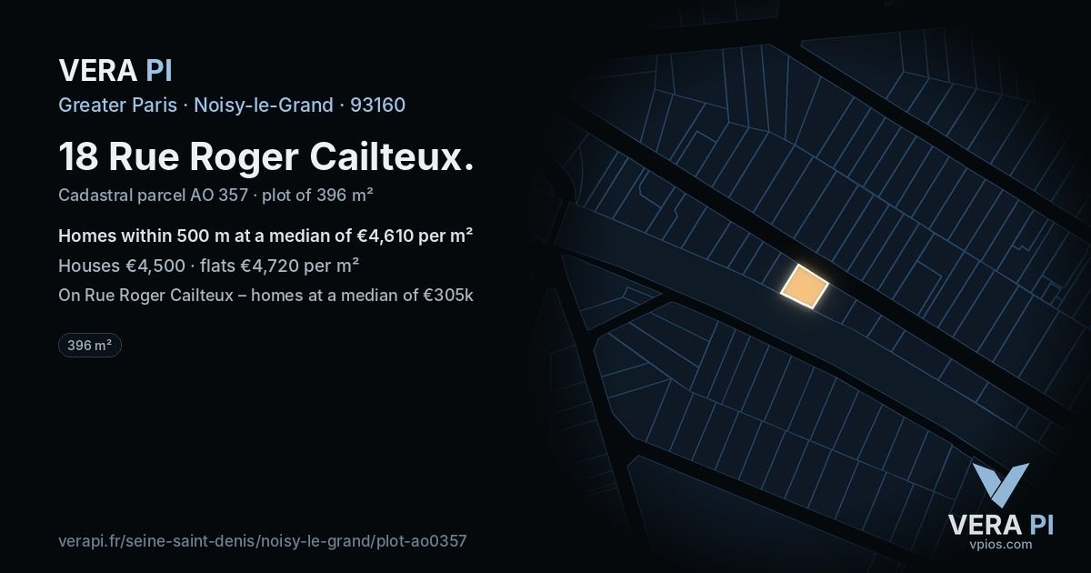 18 Rue Roger Cailteux, Noisy-le-Grand at night – the plot lit, the parcels around coloured by the prices near them