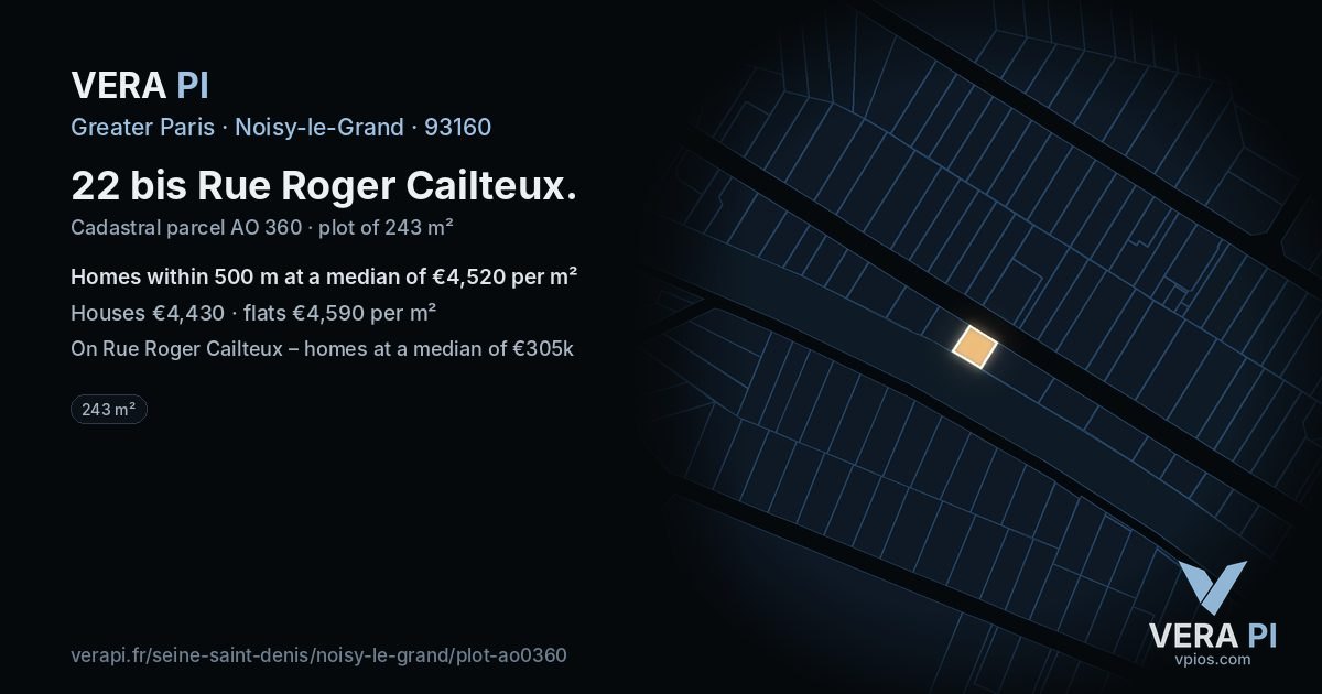 22 bis Rue Roger Cailteux, Noisy-le-Grand at night – the plot lit, the parcels around coloured by the prices near them