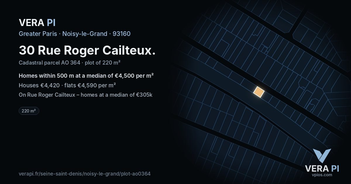 30 Rue Roger Cailteux, Noisy-le-Grand at night – the plot lit, the parcels around coloured by the prices near them