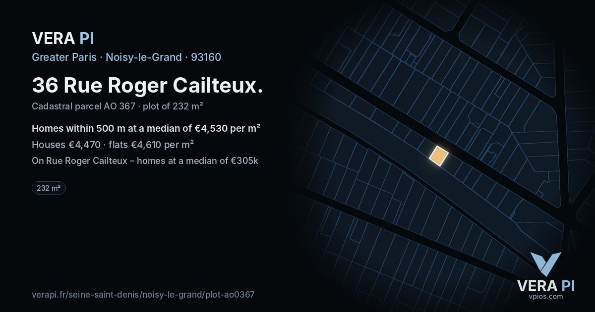 36 Rue Roger Cailteux, Noisy-le-Grand at night – the plot lit, the parcels around coloured by the prices near them