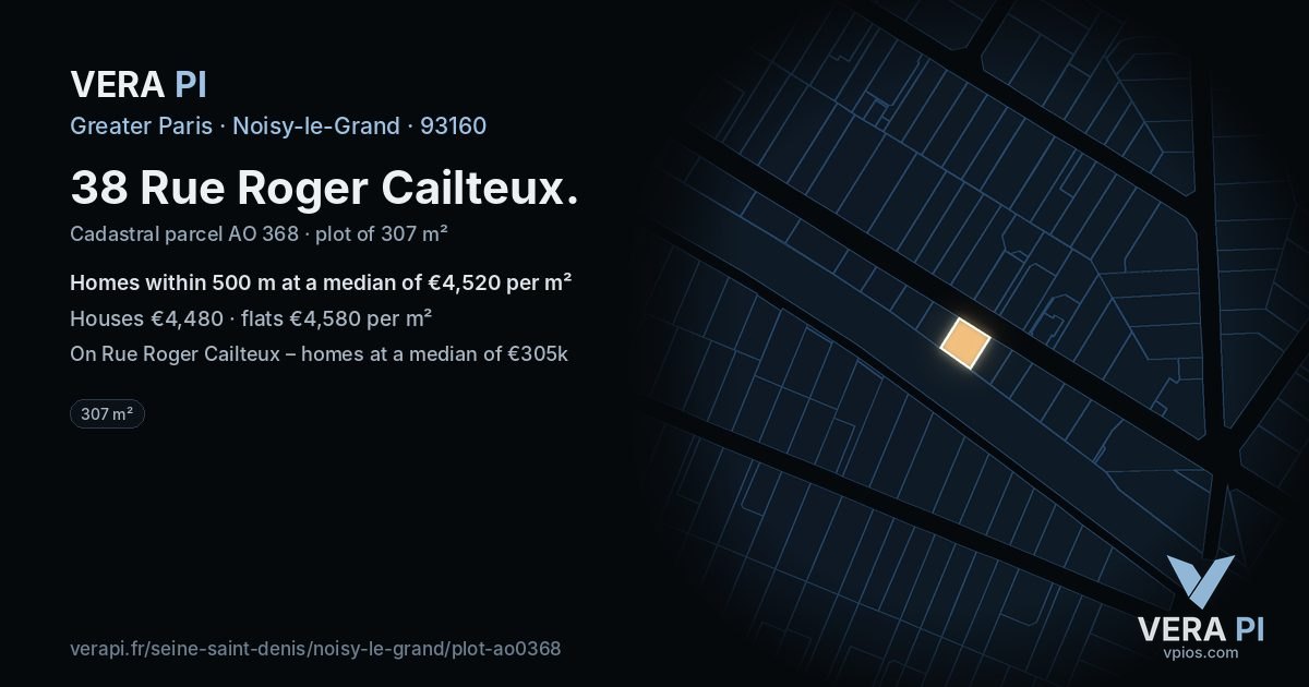 38 Rue Roger Cailteux, Noisy-le-Grand at night – the plot lit, the parcels around coloured by the prices near them
