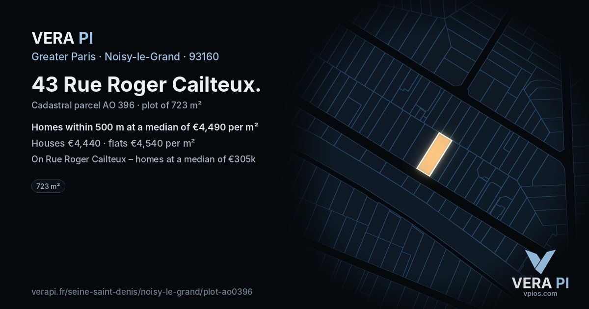 43 Rue Roger Cailteux, Noisy-le-Grand at night – the plot lit, the parcels around coloured by the prices near them