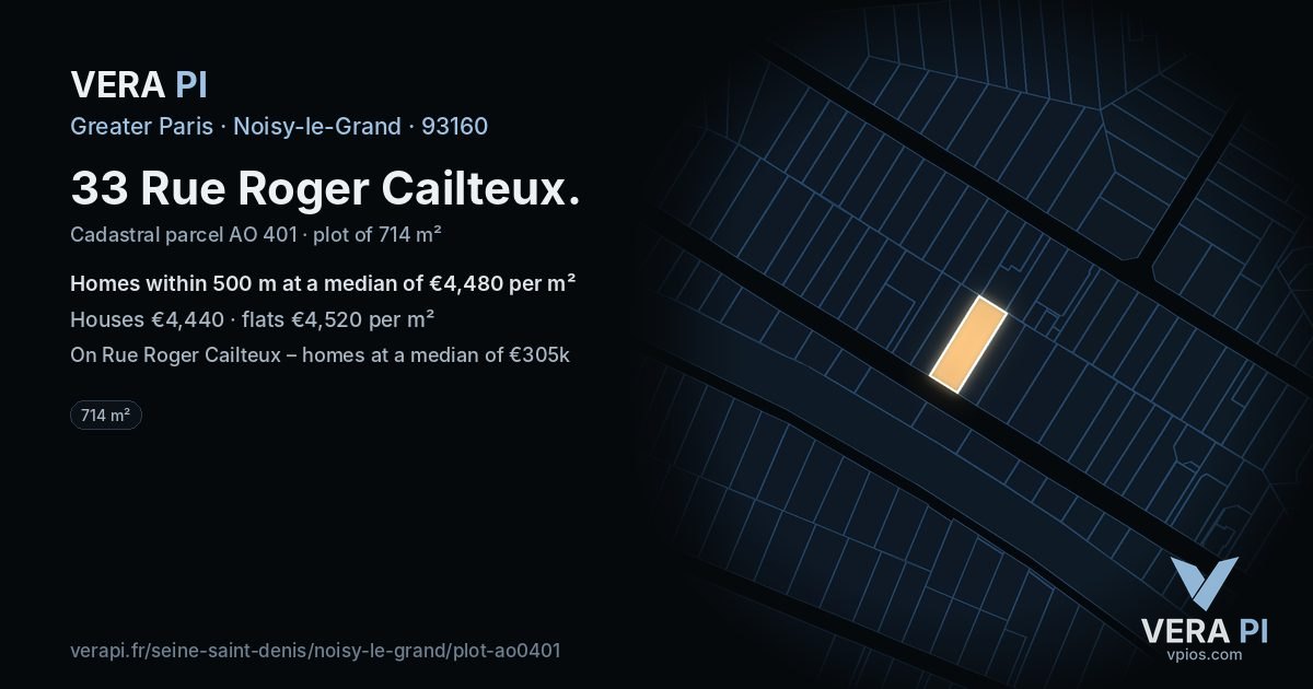 33 Rue Roger Cailteux, Noisy-le-Grand at night – the plot lit, the parcels around coloured by the prices near them