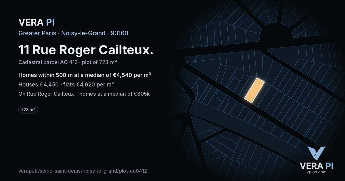 11 Rue Roger Cailteux, Noisy-le-Grand at night – the plot lit, the parcels around coloured by the prices near them
