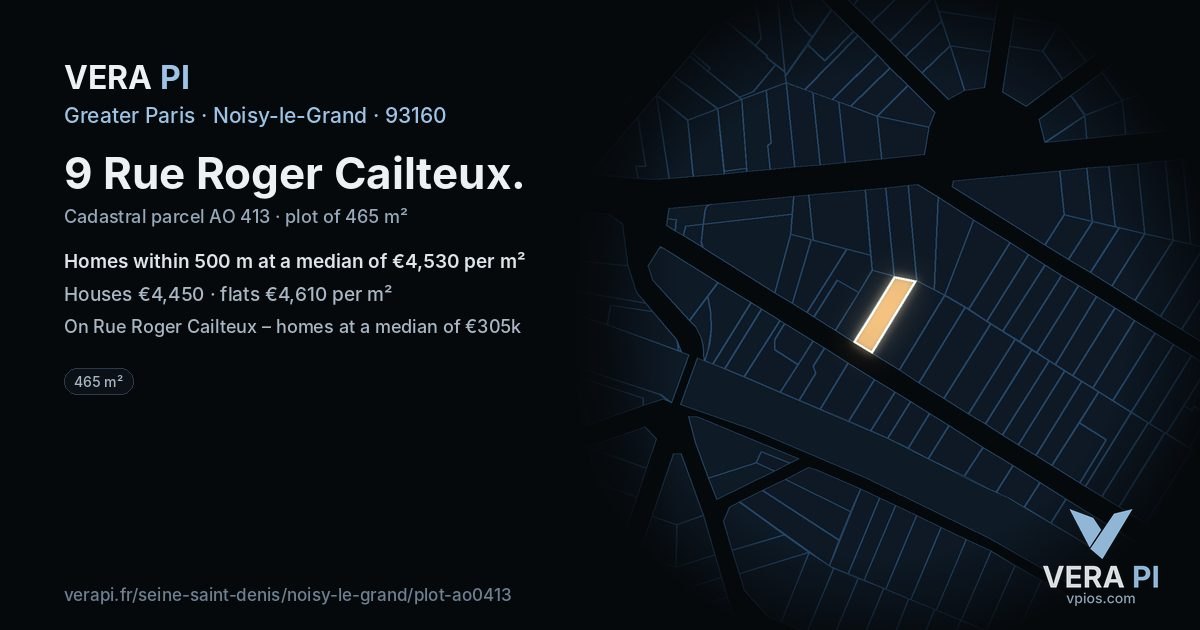 9 Rue Roger Cailteux, Noisy-le-Grand at night – the plot lit, the parcels around coloured by the prices near them