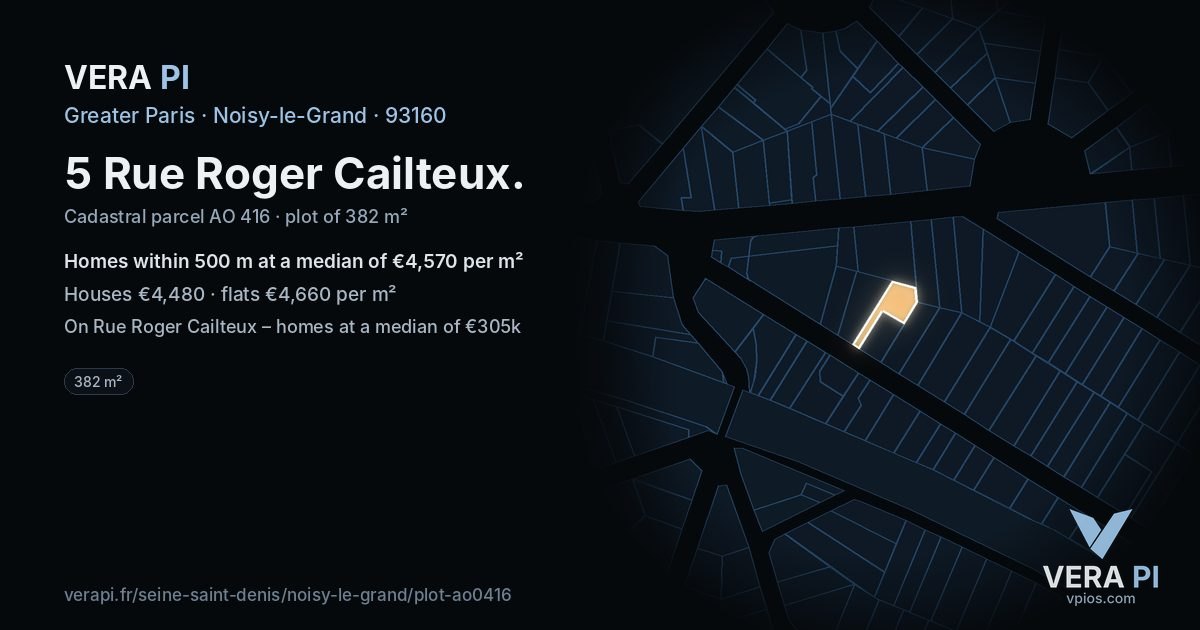 5 Rue Roger Cailteux, Noisy-le-Grand at night – the plot lit, the parcels around coloured by the prices near them