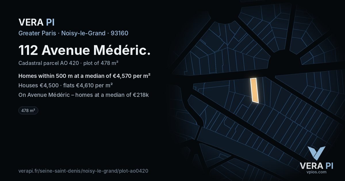 112 Avenue Médéric, Noisy-le-Grand at night – the plot lit, the parcels around coloured by the prices near them