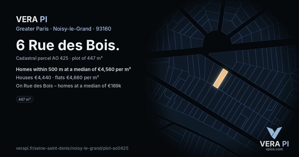 6 Rue des Bois, Noisy-le-Grand at night – the plot lit, the parcels around coloured by the prices near them