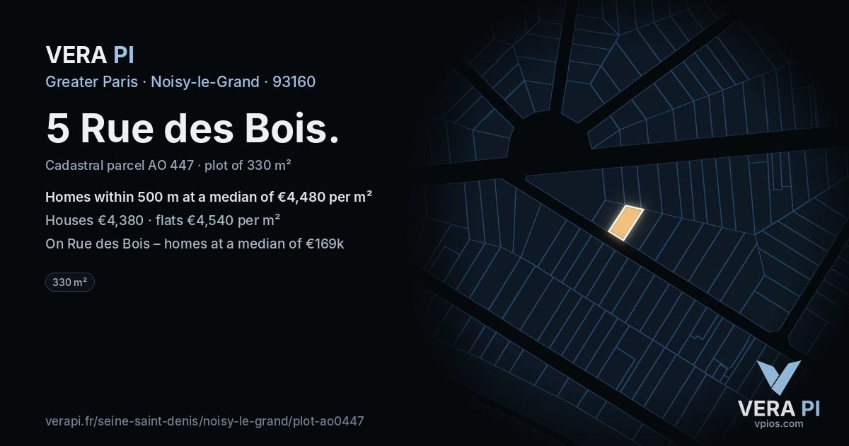 5 Rue des Bois, Noisy-le-Grand at night – the plot lit, the parcels around coloured by the prices near them