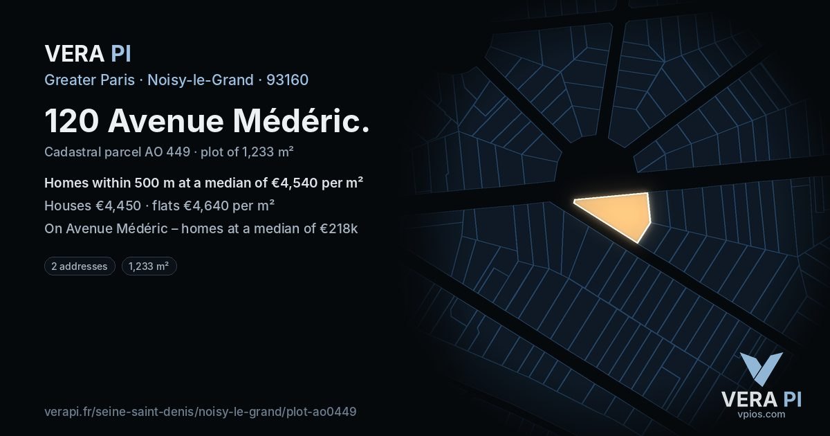 120 Avenue Médéric, Noisy-le-Grand at night – the plot lit, the parcels around coloured by the prices near them