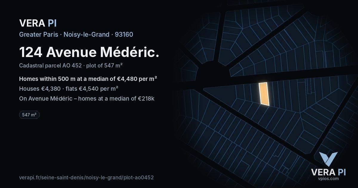 124 Avenue Médéric, Noisy-le-Grand at night – the plot lit, the parcels around coloured by the prices near them