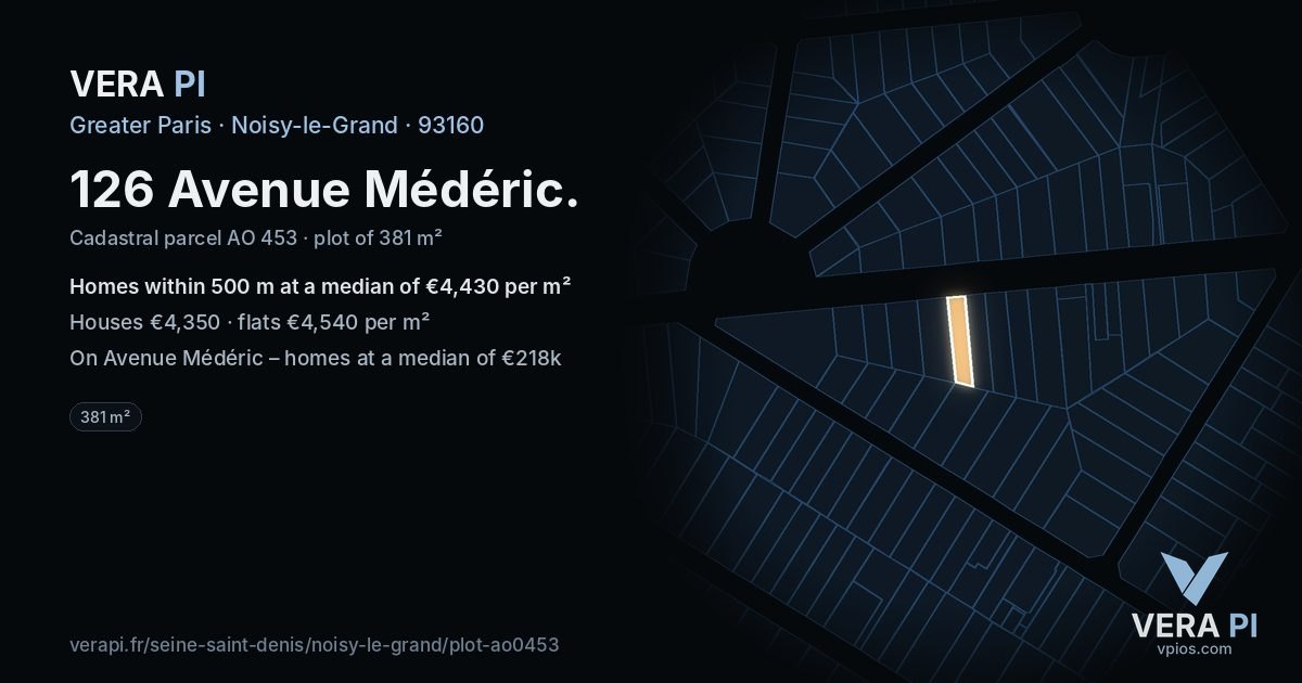 126 Avenue Médéric, Noisy-le-Grand at night – the plot lit, the parcels around coloured by the prices near them