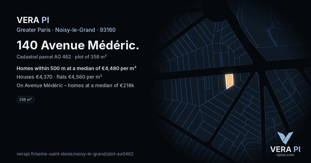 140 Avenue Médéric, Noisy-le-Grand at night – the plot lit, the parcels around coloured by the prices near them