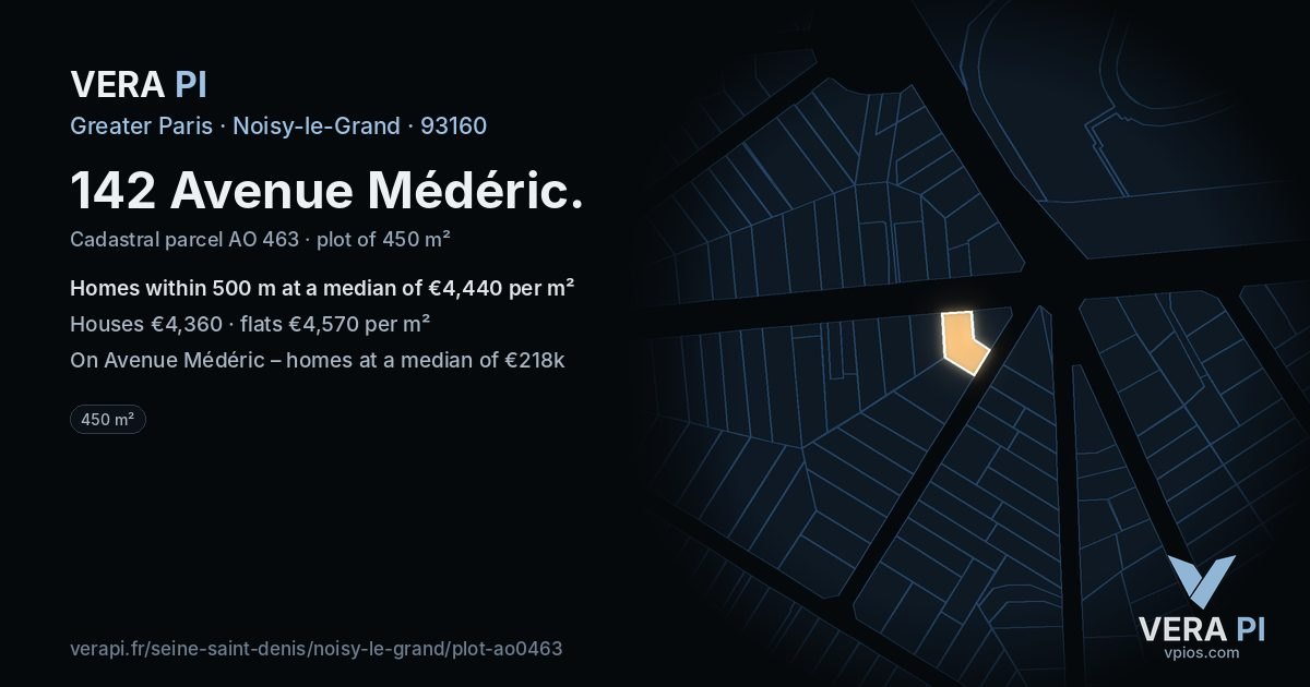 142 Avenue Médéric, Noisy-le-Grand at night – the plot lit, the parcels around coloured by the prices near them