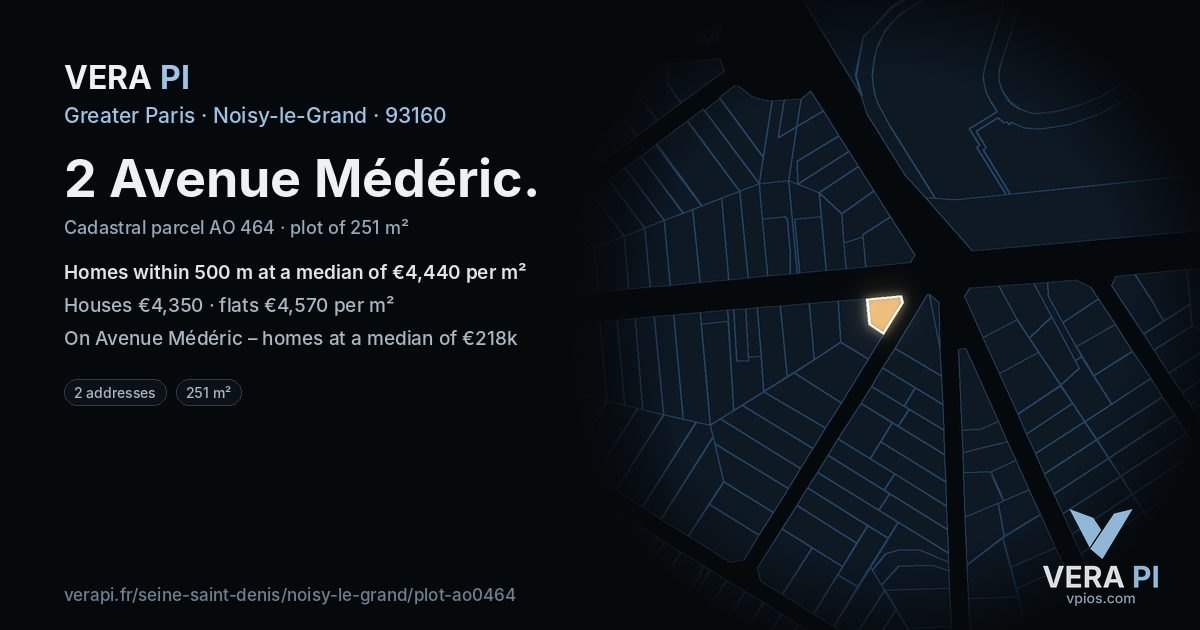 2 Avenue Médéric, Noisy-le-Grand at night – the plot lit, the parcels around coloured by the prices near them