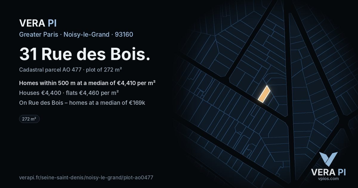 31 Rue des Bois, Noisy-le-Grand at night – the plot lit, the parcels around coloured by the prices near them