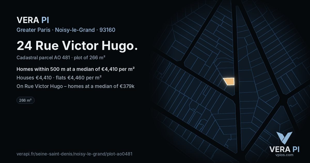 24 Rue Victor Hugo, Noisy-le-Grand at night – the plot lit, the parcels around coloured by the prices near them