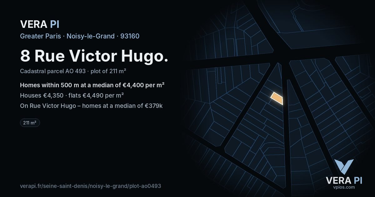 8 Rue Victor Hugo, Noisy-le-Grand at night – the plot lit, the parcels around coloured by the prices near them