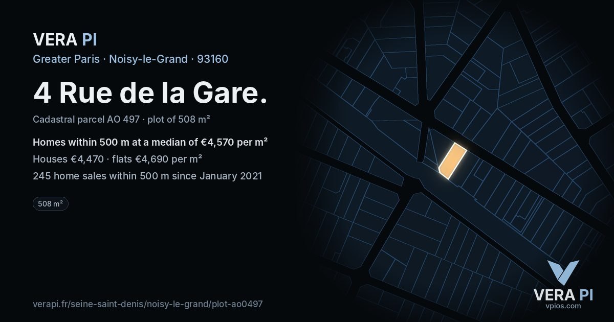 4 Rue de la Gare, Noisy-le-Grand at night – the plot lit, the parcels around coloured by the prices near them