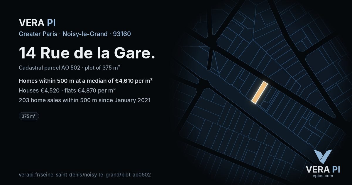 14 Rue de la Gare, Noisy-le-Grand at night – the plot lit, the parcels around coloured by the prices near them