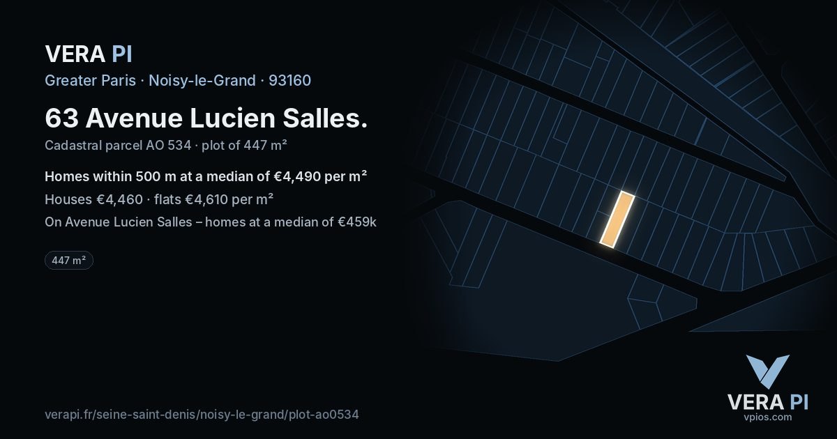 63 Avenue Lucien Salles, Noisy-le-Grand at night – the plot lit, the parcels around coloured by the prices near them