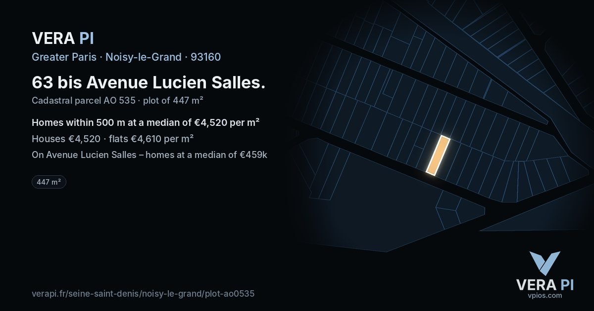 63 bis Avenue Lucien Salles, Noisy-le-Grand at night – the plot lit, the parcels around coloured by the prices near them