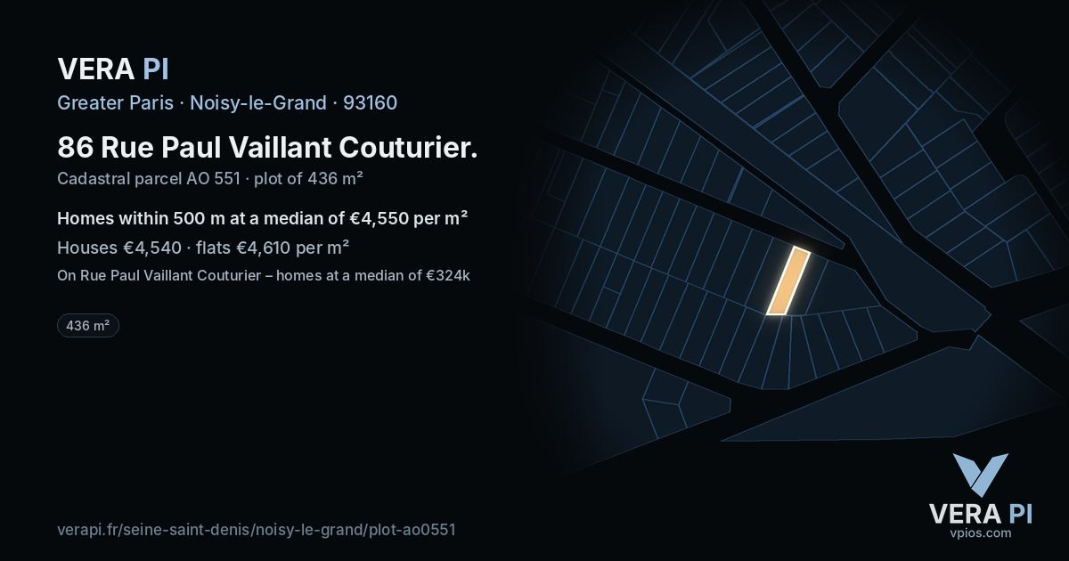 86 Rue Paul Vaillant Couturier, Noisy-le-Grand at night – the plot lit, the parcels around coloured by the prices near them